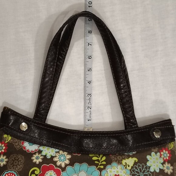 Thirty-One Shoulder Bag Brown Removable Floral Skirt Brown Trim Purse Sachel - Picture 14 of 16